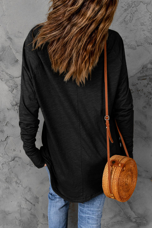 Black Heart Shape Glitter Pattern Print Long Sleeve Top